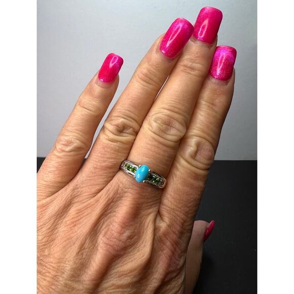 Turquoise and chrome diopside sterling silver ring size 9 - Picture 6 of 8
